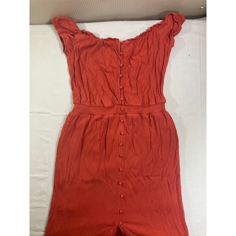 Charmed Hearts Burnt‎ Orange Boho Off Shoulder Button Front High Low Dress XL